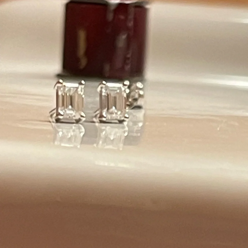IGI Certified Emerald Cut Laboratory Grown Diamond Earrings 14K WG 1CTW NWT - Picture 2 of 9